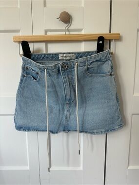 Abercrombie & Fitch Faded Light Blue Denim Mini Skirt with Drawstring